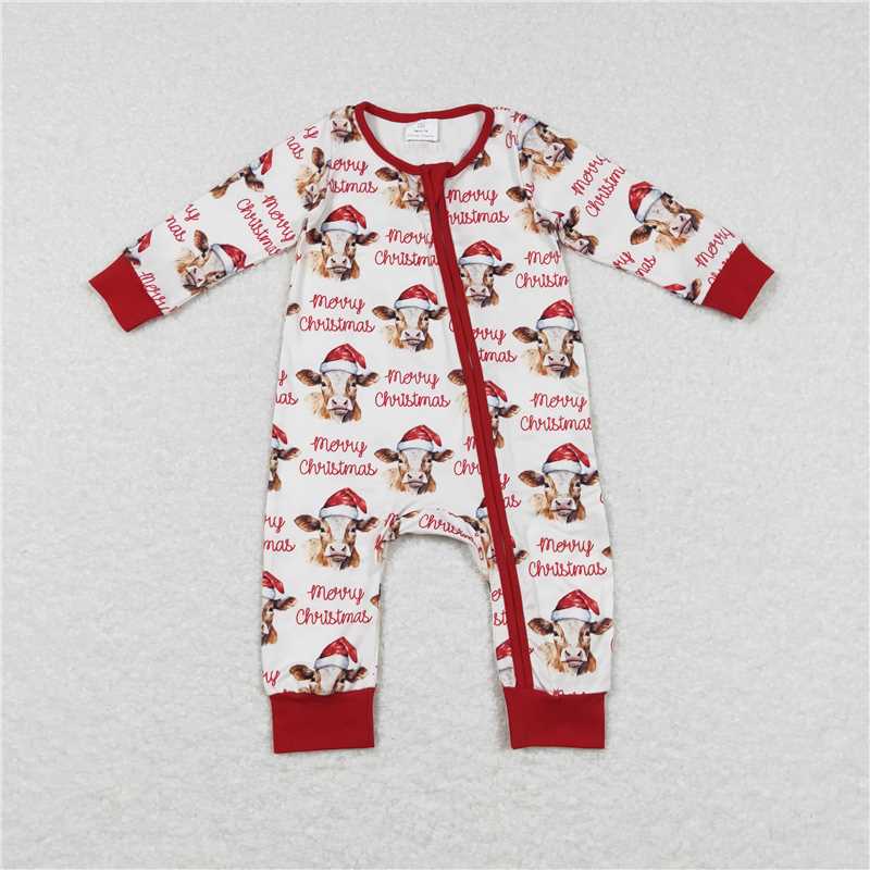 Baby boys girls Christmas style cow head print red Family Series Siblings Set