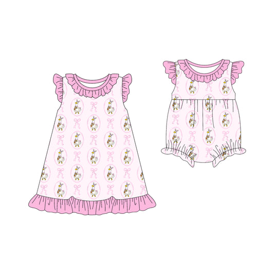 26.1.5 custom each style moq 5 eta 6-8week Sibling Sister easter bow baby short sleeve romper and dress match design