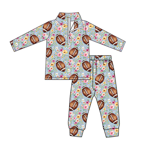 4.27custom moq 5 eta 4-5weeks AUTUMN FOOTBALL FLOWER PRINTS WITH ZIPPER LONG SLEEVES AND LONG PANTS SET