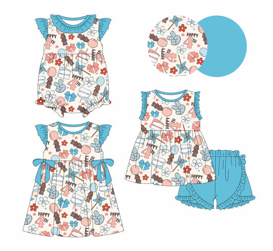 1.3 custom each style moq 5eta 4-6week Sibling Sister bow floral baby girl short sleeve shorts sets and dresses and romper match design