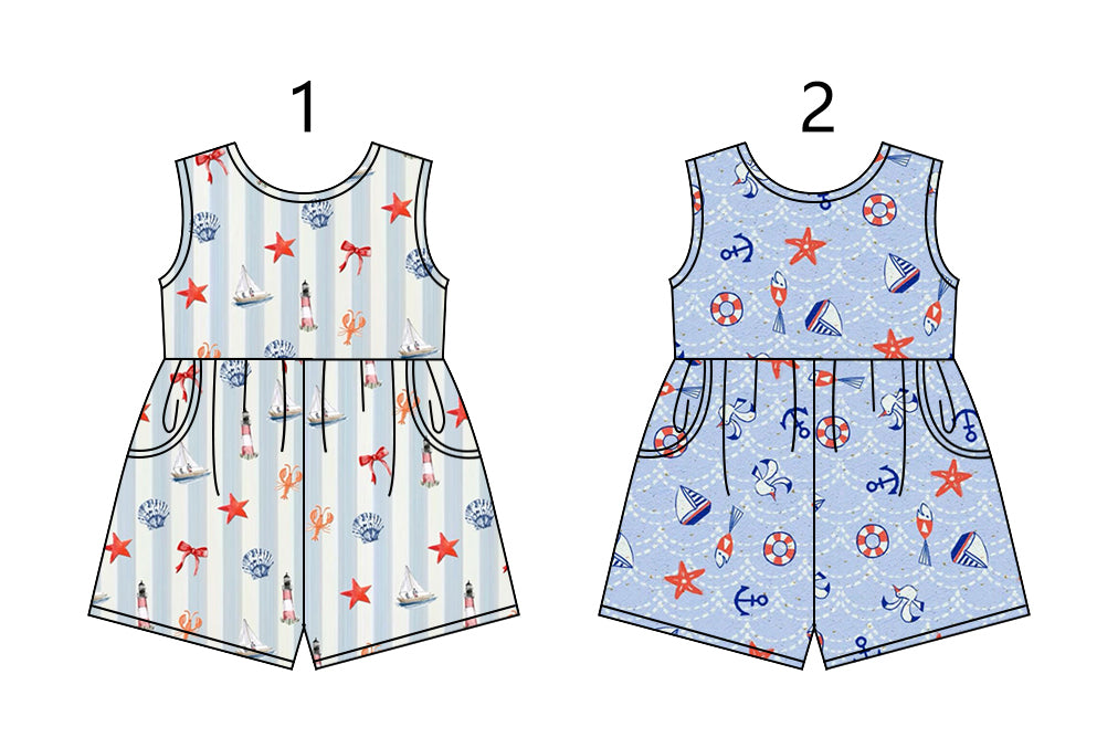 1.17 custom each style moq 5eta 4-6week Sibling Sister baby girls short sleeve jumpsuit 1 and jumpsuit 2 match design