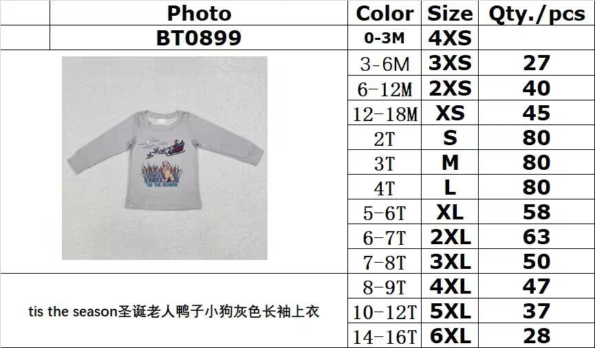 RTS NO MOQ ETA 5/7days Arrived BT0899 tis the season Santa Claus duck puppy grey long-sleeved top