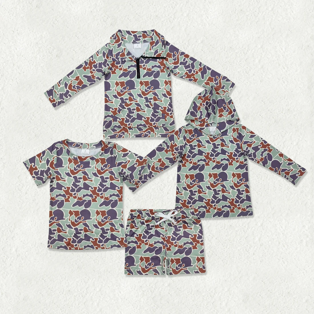 RTS NO MOQ Sibling baby boys girl camouflage Clothes short sleeve shorts sets and tops 2