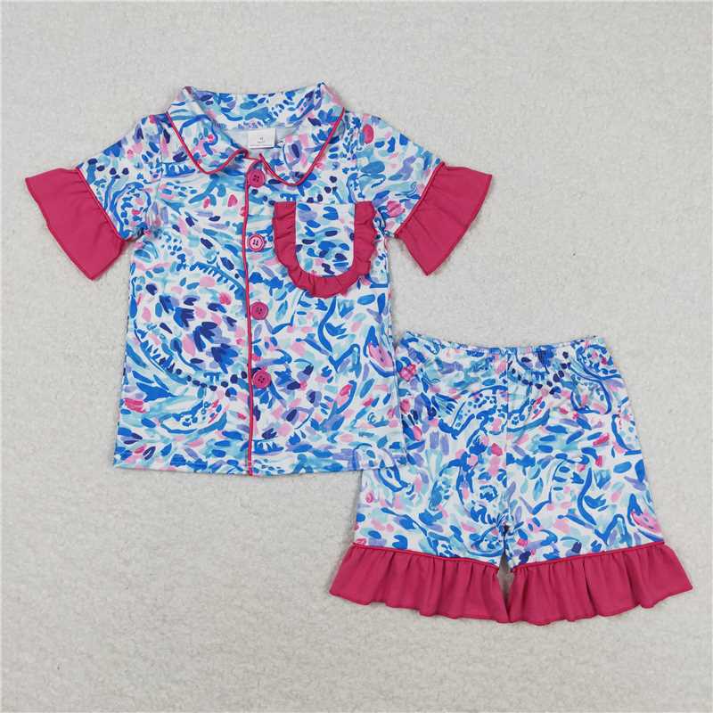 RTS NO MOQ Adult Girls Button Short Sleeve Shorts Pajama Set & kids shorts sets