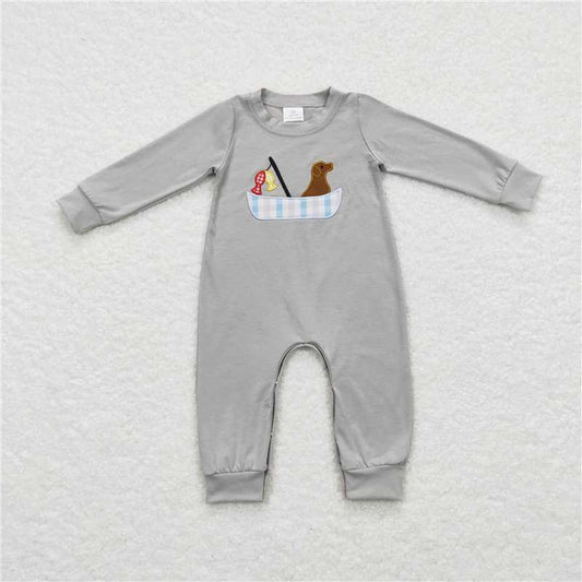 RTS NO MOQ（In Stock) LR0690 Baby boy clothes long-sleeved bodysuit with embroidered puppy