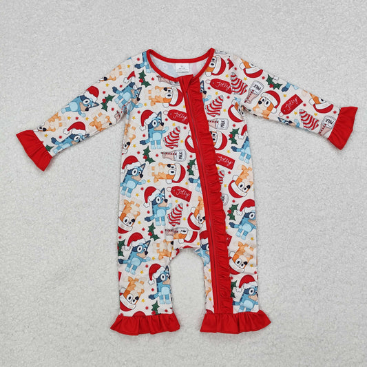 RTS NO MOQ ETA 5/7days arrived LR1685 bluey Christmas milk cookie lace red and white zipper long sleeve jumpsuit