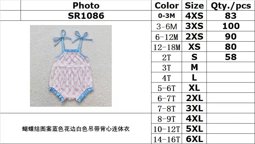 SR1086 Bow Pattern Blue Lace White Camisole Bodysuit