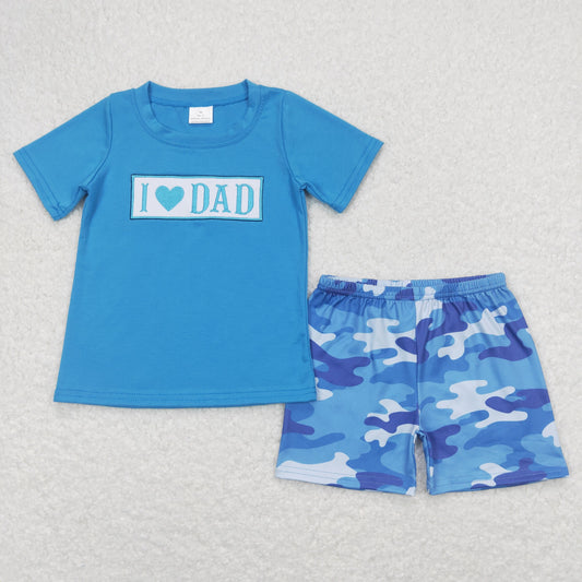 BSSO0455 Embroidered I love dad letters love blue short-sleeved camouflage shorts suit