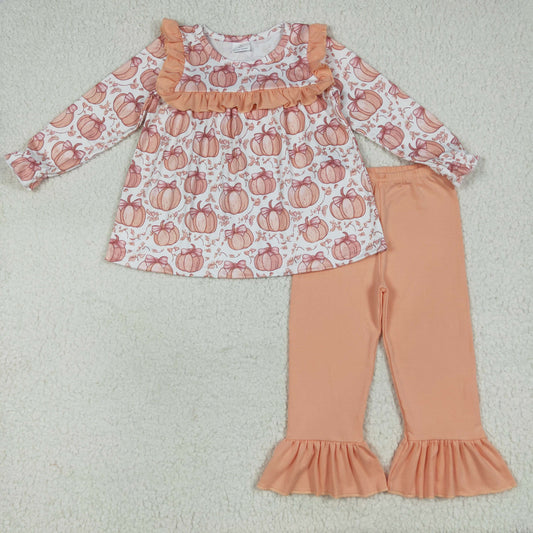 RTS NO MOQ（In Stock ) GLP2452 Bowknot pumpkin orange lace beige long-sleeved trousers suit