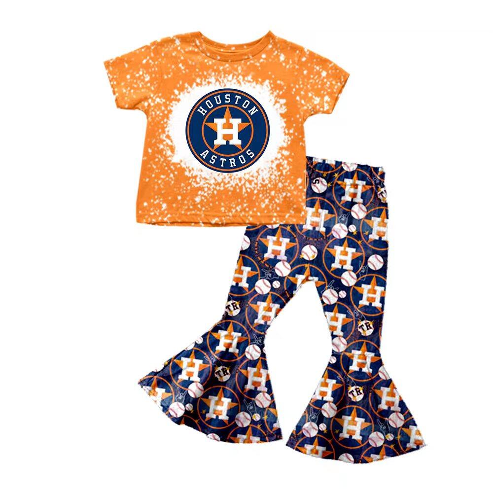 Girls team orange short-sleeved top pants set