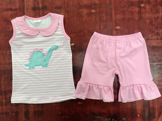 custom moq 5 eta 5weeks mix size summer girls dinosaur sleeveless pink shorts sets