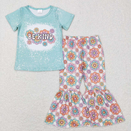 GSPO1091 be kind flower letters aqua short-sleeved trousers suit