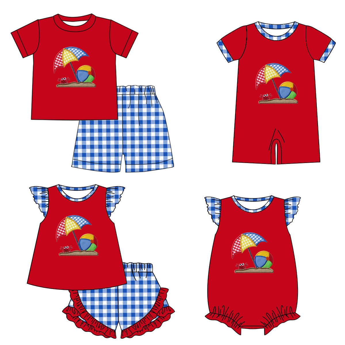 25.12.4 custom each style moq 5 eta 6-8week Sibling Sister red baby short sleeve shorts sets 2 and romper 2 match design