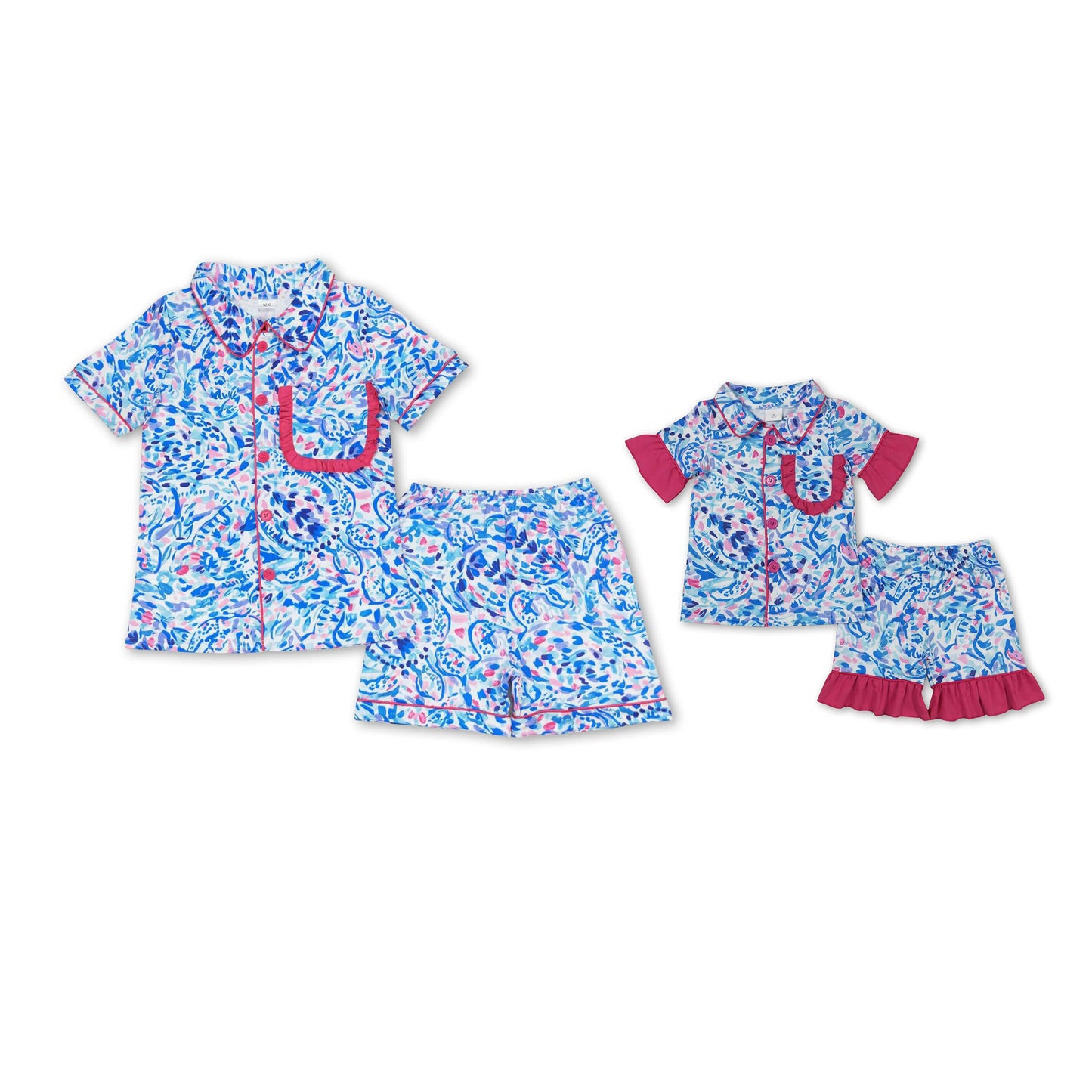 RTS NO MOQ Adult Girls Button Short Sleeve Shorts Pajama Set & kids shorts sets