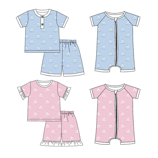 1.24 custom each style moq 5eta 4-6week Sibling Sister boat baby girl short sleeve shorts sets and sets 2 and boy romper and girl romper match design