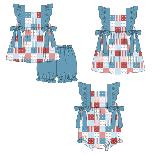 26.1.3 custom each style moq 5 eta 6-8week Sibling Sister bow baby short sleeve shorts sets and romper and dress match design