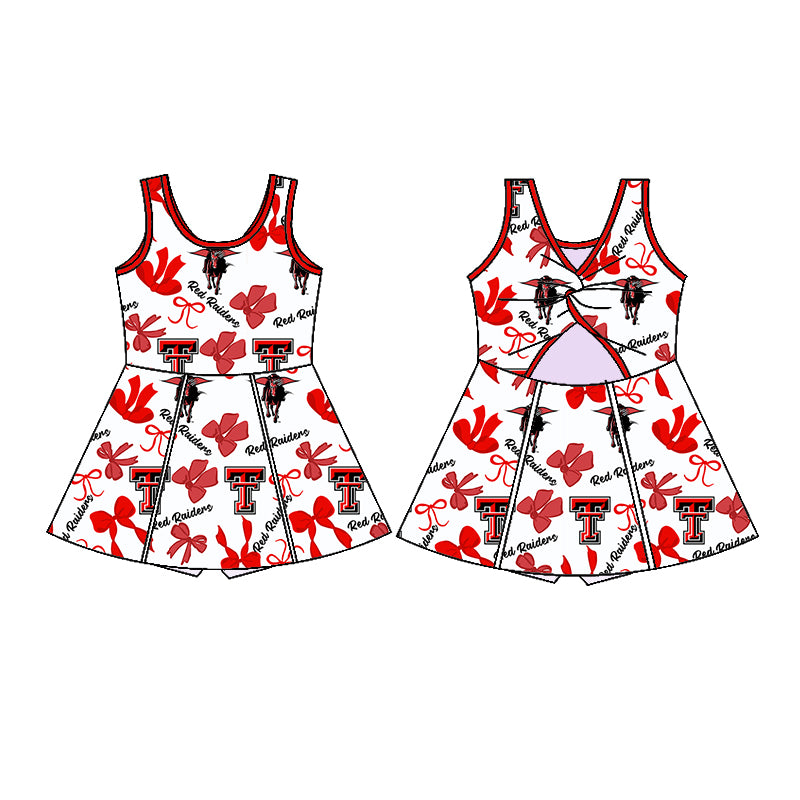 Custom moq 5 mix sizes summer teams baby girls clothes team red short sleeve skirts shorts sets dress 1 and dress 2 and dress 3 and dress 4-25.5.23