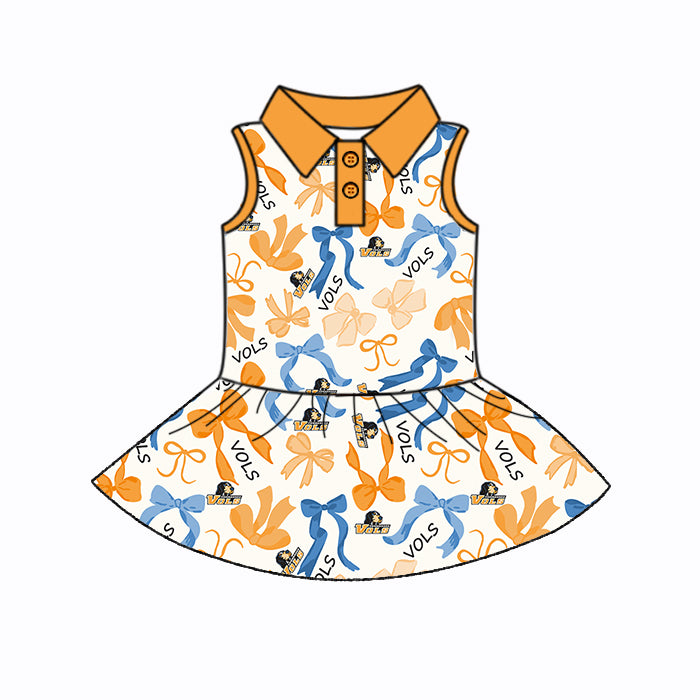 Custom moq 5 mix sizes summer teams baby girls clothes team orange short sleeve skirts shorts sets dress 1 and dress 2 and dress 3 and dress 4-25.5.16