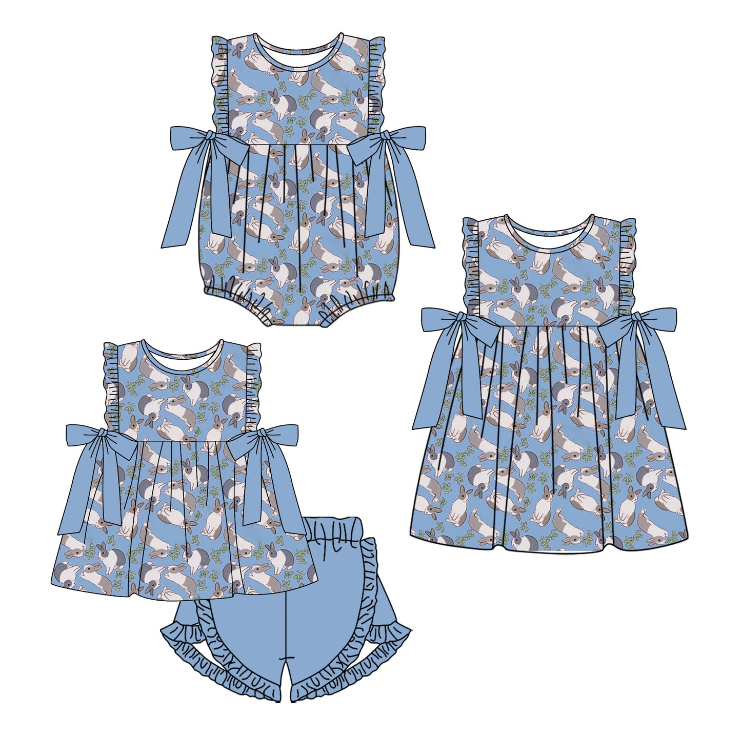 1.17 custom each style moq 5eta 4-6week Sibling Sisters duck baby girl short sleeve shorts sets and dress and rompers match family design