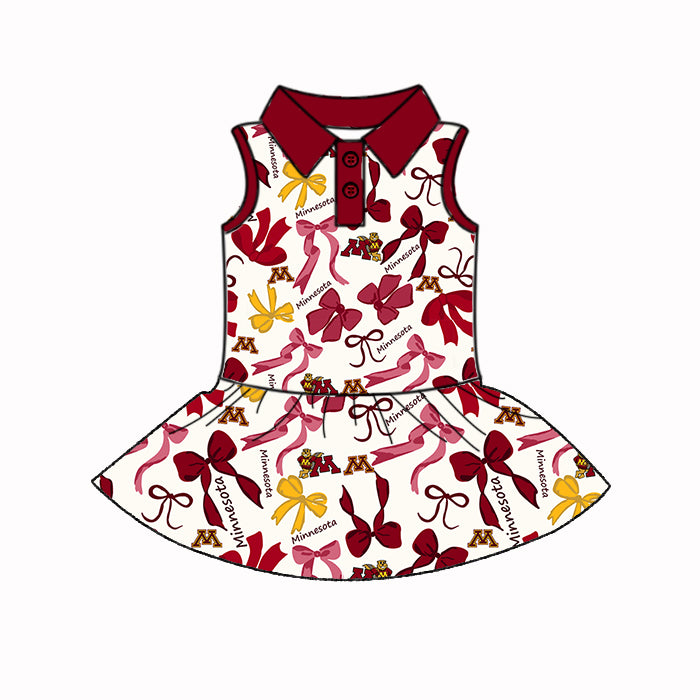 Custom moq 5 mix sizes summer teams baby girls clothes team brick red short sleeve skirts shorts sets dress 1 and dress 2-25.5.10