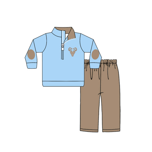 9.27 custom each style moq 5eta 4-6week baby boys clothes deer blue and khaki long sleeve pants sets