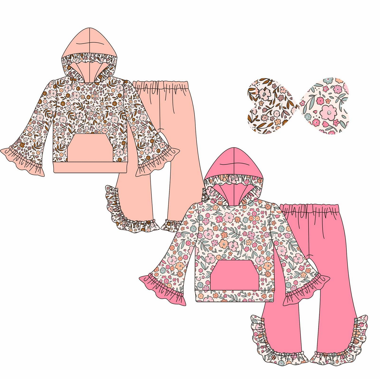 5.14custom each style moq 5eta 4-5week Sibling Sister flowe print pink and rose pink girls outfits match family design