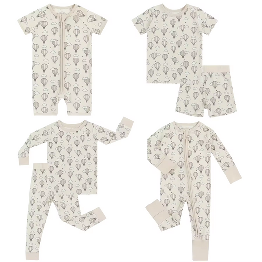 5.16custom each style moq 5eta 4-5week Sibling Sister hot air balloon print beige boys outfits and baby romper match family design