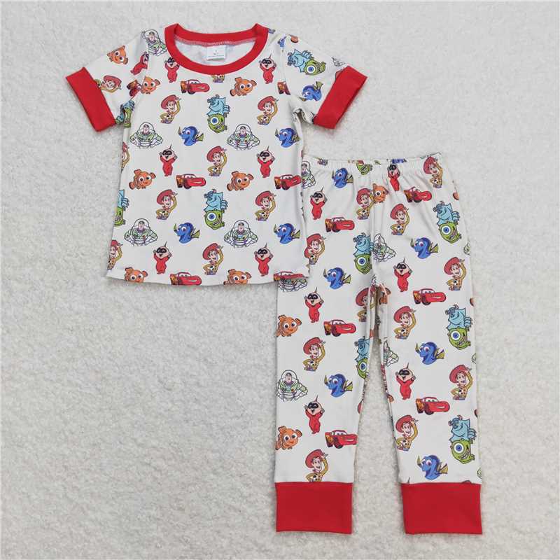 Baby Girls boys cartoon character print red and green striped pajamas Family siblings set