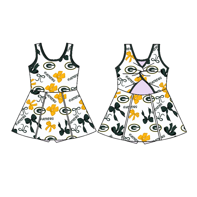 Custom moq 5 mix sizes summer teams baby girls clothes team green short sleeve skirts shorts sets dress 1 and dress 2 and dress 3 and dress 4-25.5.26