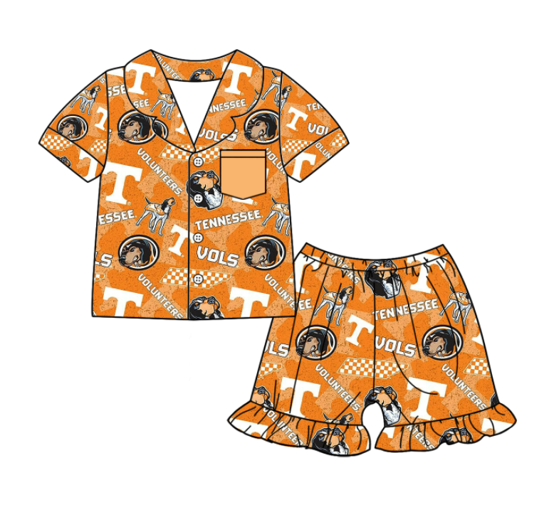 Custom summer teams baby girls clothes team orange sets dress romper-25.5.6