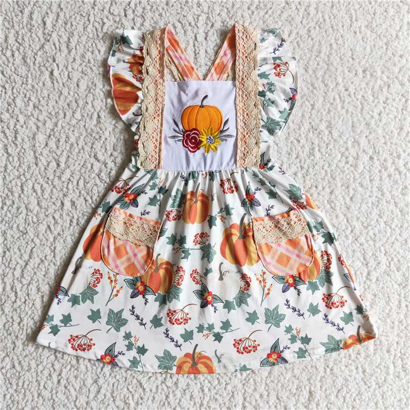 RTS Pumpkin Halloween suit and romper matching clothes Embroidered flower Halloween suit skirt