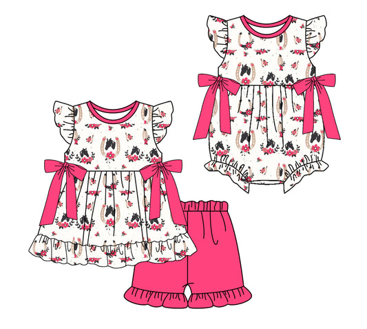 25.11.22 custom each style moq 5 eta 6-8 week Sibling Sister floral baby girl short sleeve shorts sets and rompers match family design