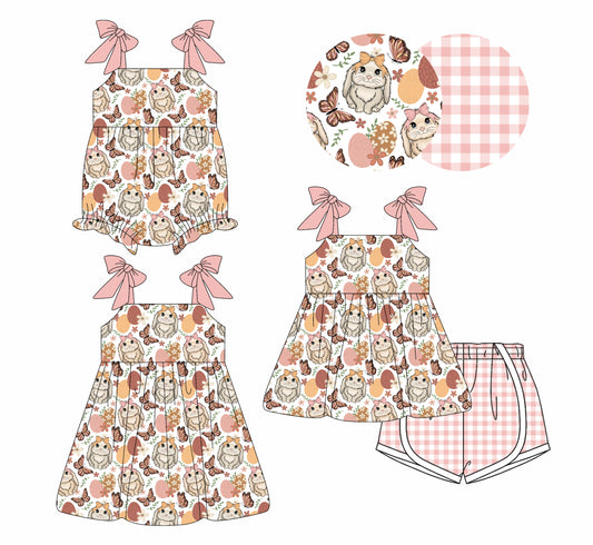 26.1.8 custom each style moq 5 eta 6-8week Sibling Sister bunny baby short sleeve shorts sets and romper and dress match design