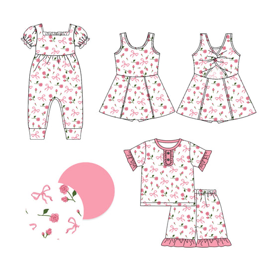 1.16 custom each style moq 5eta 4-6week Sibling Sisters bow baby girl short sleeve shorts sets and dress and rompers match family design