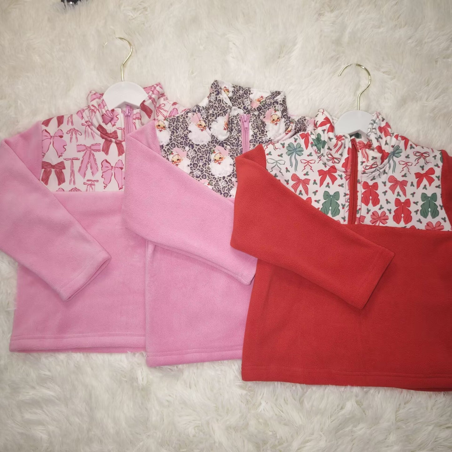 RTS NO MOQ Sibling Baby girl clothes plush zip-up long-sleeved topa fleece.Fleece