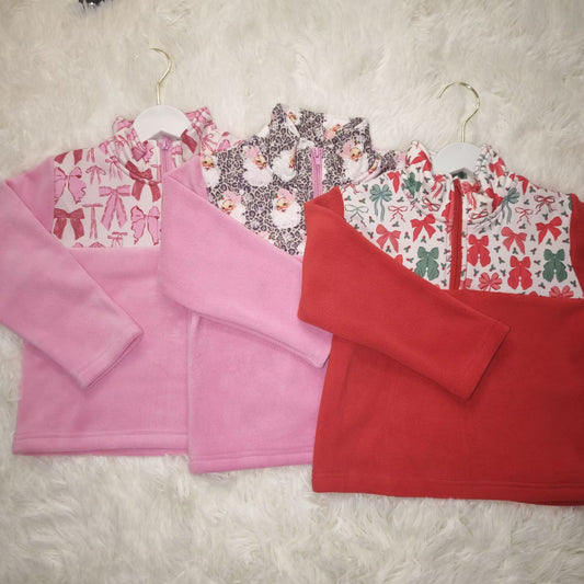 RTS NO MOQ Sibling Baby girl clothes plush zip-up long-sleeved topa fleece.Fleece