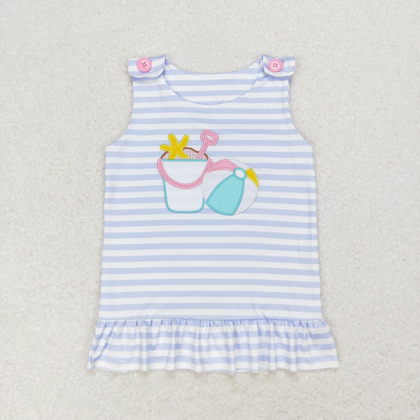 rts no moq GT0568 Embroidered beach ball starfish bucket blue and white striped sleeveless top