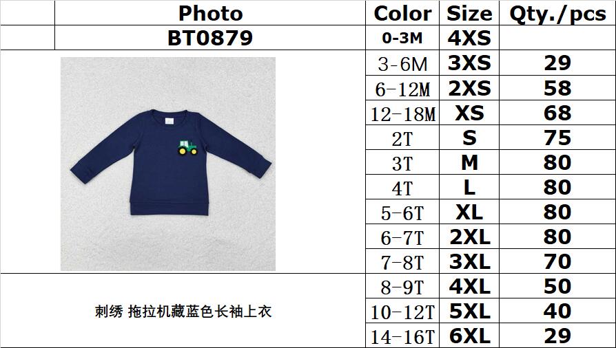 RTS NO MOQ ETA 5/7days arrived BT0879 Embroidered tractor navy blue long-sleeved top