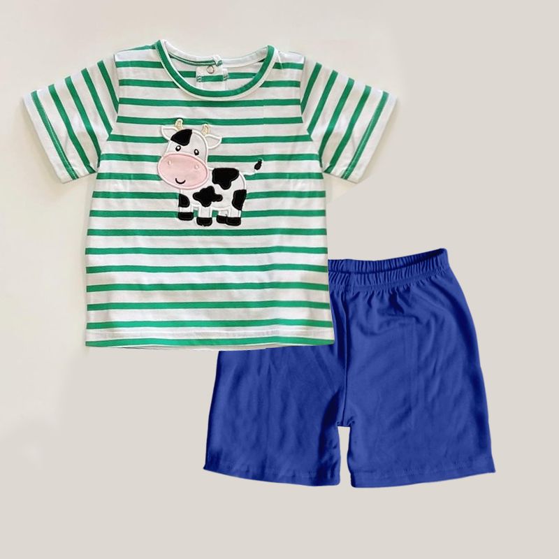 Deadline: February 26 CUSTOM no moq BSSO1060 Cow striped short-sleeved shorts suit boy suit