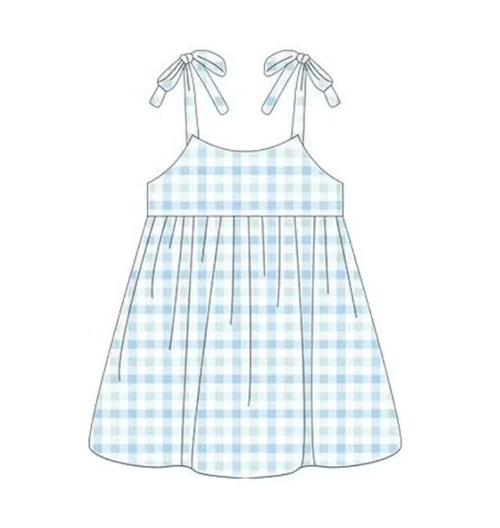 custom moq 5 eta 4-5 weeks baby girl clothes blue grid suspender summer dresses