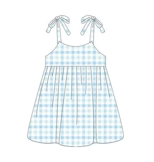 custom moq 5 eta 4-5 weeks baby girl clothes blue grid suspender summer dresses