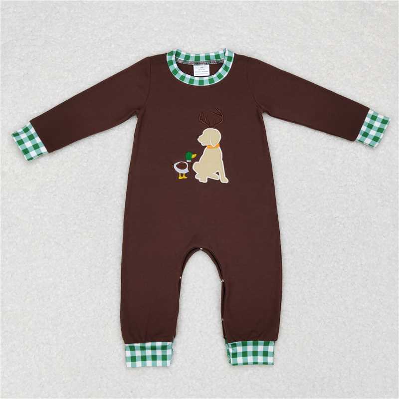 RTS NO MOQ（In Stock) LR0591 Baby boy clothes long-sleeved bodysuit with embroidered puppy