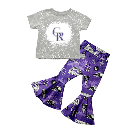 baby girl clothes team CR gray top purple pants toddler girl summer outfit