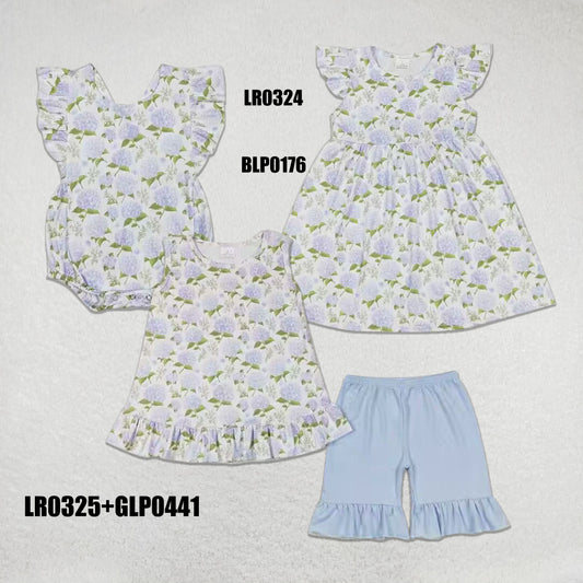 RTS NO MOQ Blue flower romper skirt set matching clothes