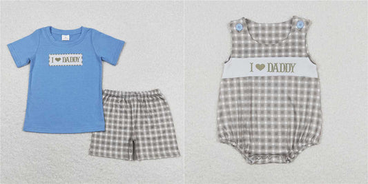 BSSO0640 SR1120I love daddy embroidered letters blue short-sleeved green I love daddy embroidered lettering green plaid vest