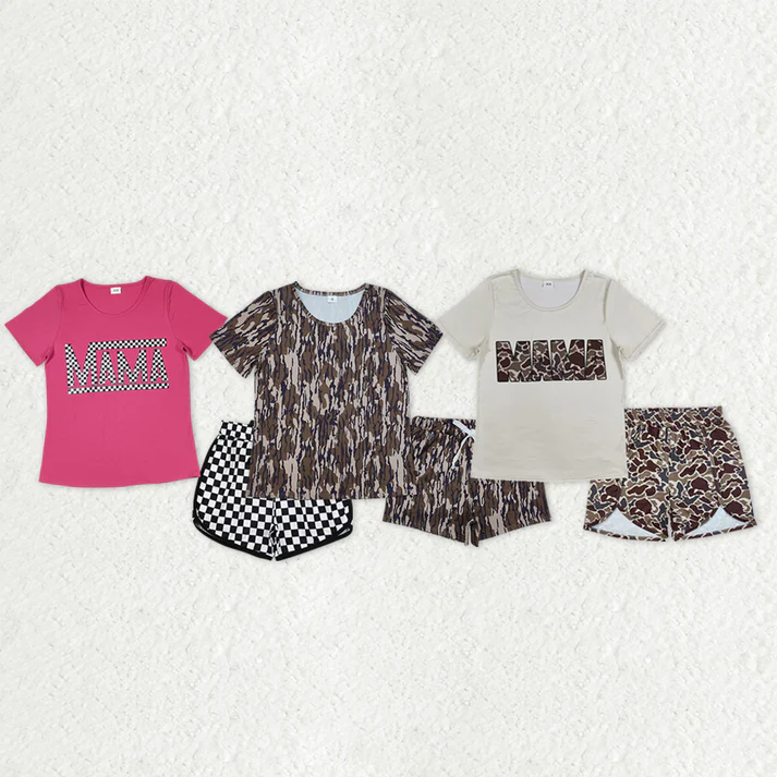 RTS NO MOQ Sibling Adult Girls Button Cardigan Short Sleeve Shorts Pajama Set: Leopard & Geometric Stripes