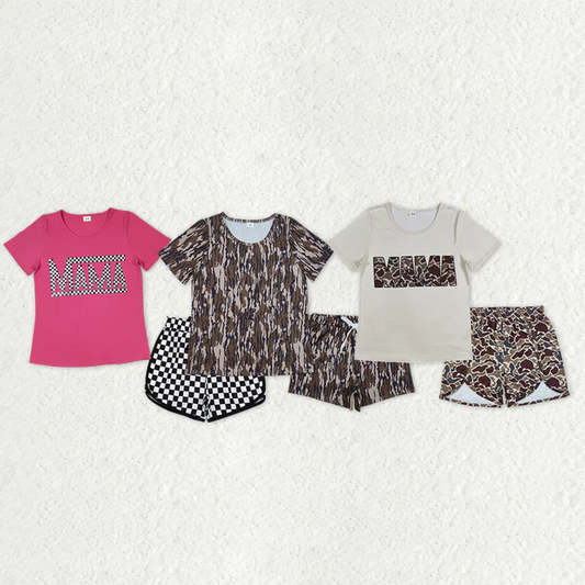 RTS NO MOQ Sibling Adult Girls Button Cardigan Short Sleeve Shorts Pajama Set: Leopard & Geometric Stripes