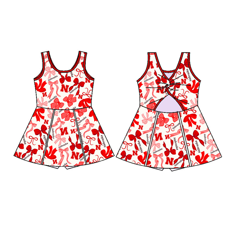 Custom moq 5 mix sizes summer teams baby girls clothes team red short sleeve skirts shorts sets dress 1 and dress 2-25.5.10