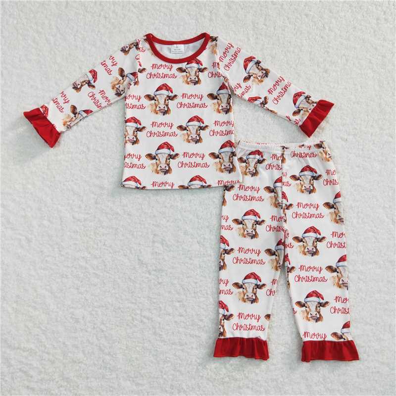 Baby boys girls Christmas style cow head print red Family Series Siblings Set