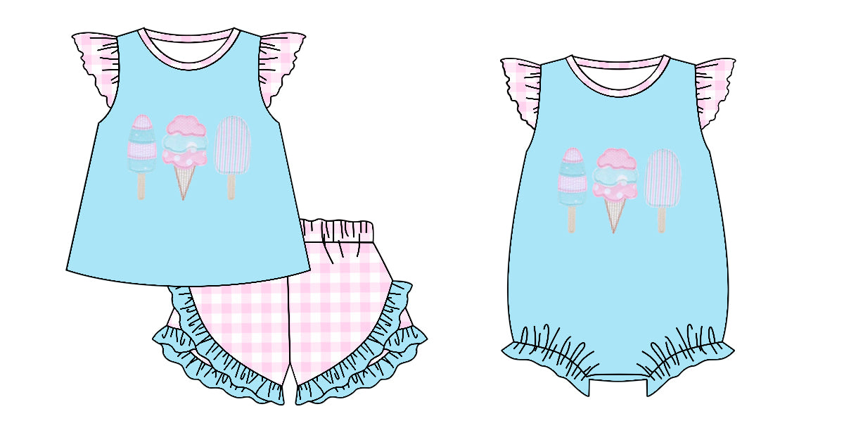 25.12.4 custom each style moq 5 eta 6-8week Sibling Sister ice cream baby short sleeve shorts sets and romper match design